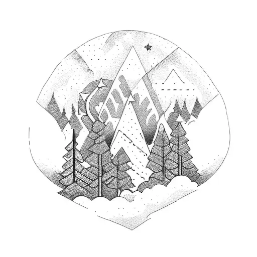 A Campfire Under A Starry Night Sky In The Middle Of A Dense Forest