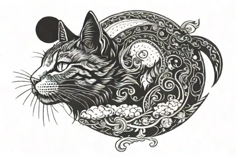 Cat And Cresant Moon