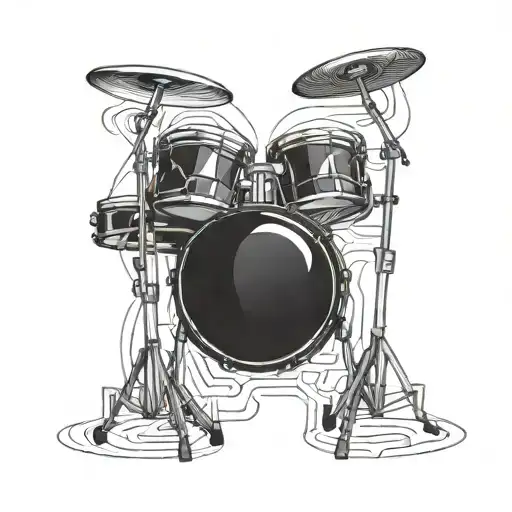 A Stylized Tattoo Of A Drum Set With Abstract Patterns