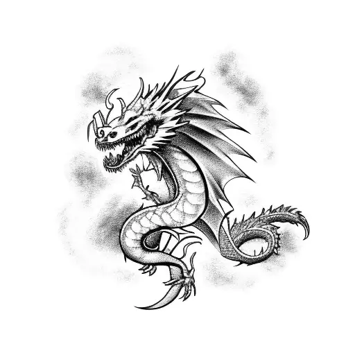 A Fierce Dragon Soaring Through A Cloudy Sky