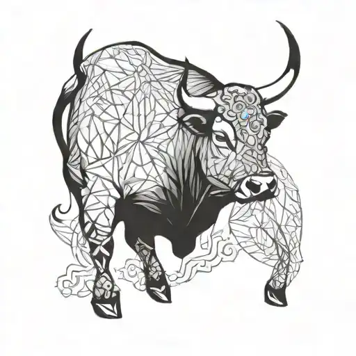 A Majestic Bull With Intricate Geometric Patterns Integrated Into Its Design