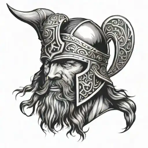 Viking Warrior Face In Helmet Realistic