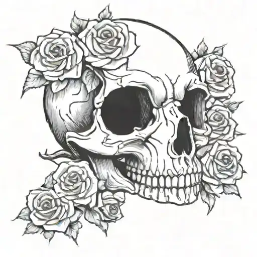Rat Skull With A Coin And Roses Entwined