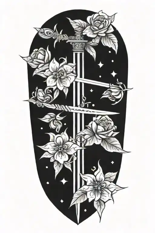 Celestial Stars And Swords And Flowers