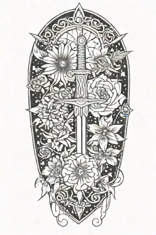 Celestial Stars And Swords And Flowers