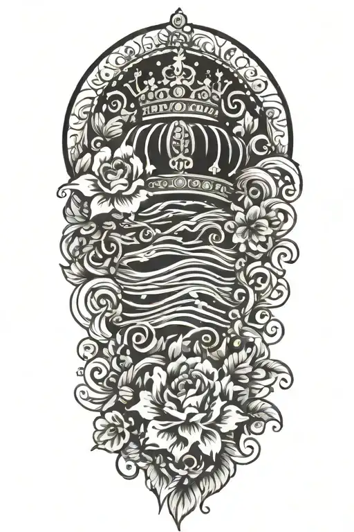 Waves And Flowers And Crown