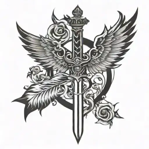Spine Tattoo With Sword Or Wings