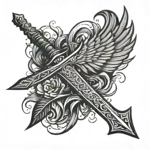 Spine Tattoo With Sword Or Wings