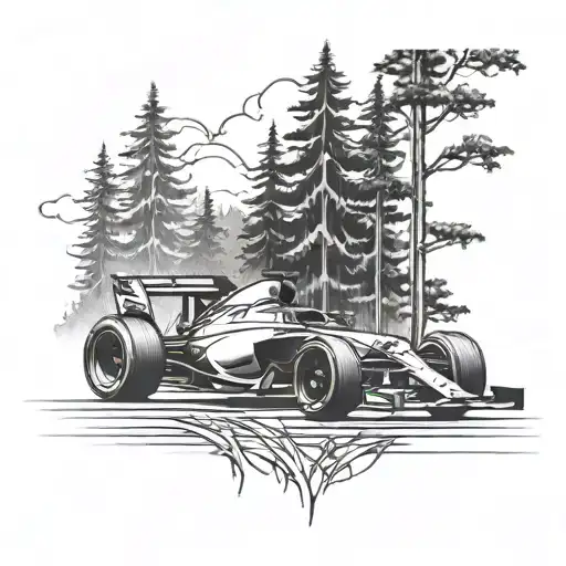 A Sleek Formula 1 Car Racing Through A Forest