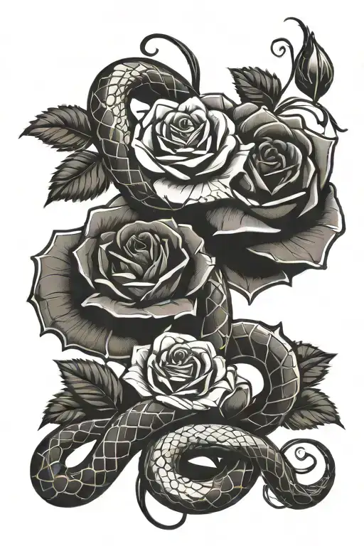 Snake And Rose Intertwined