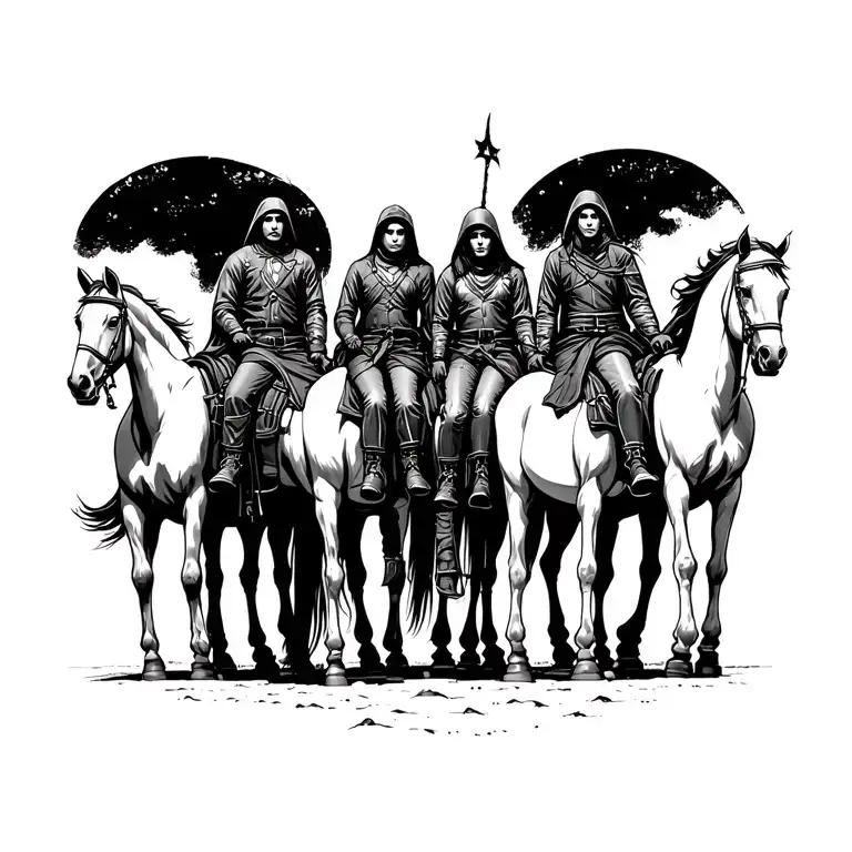 The 4 Apocalyptic Riders Sitting On Their Horses