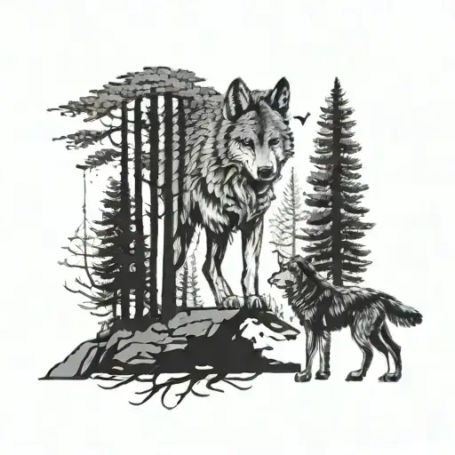 A Powerful Image Of A Therapist Guiding A Wolf Through A Forest