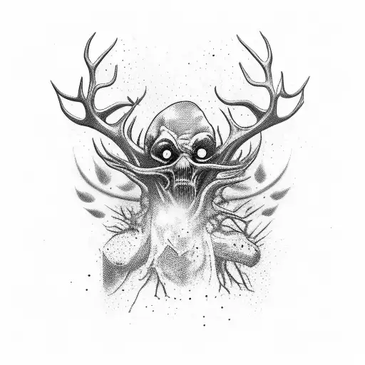 Red Deer Zombie Surrounded Boy Autoknacker Leaves And Floral Motives