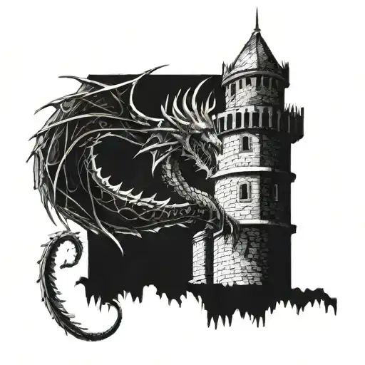 A Dragon Coiled Around A Medieval Castle Tower