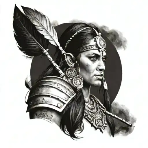 A Realism Tattoo Of A Beautiful Indian American Woman Warrior With High Quality