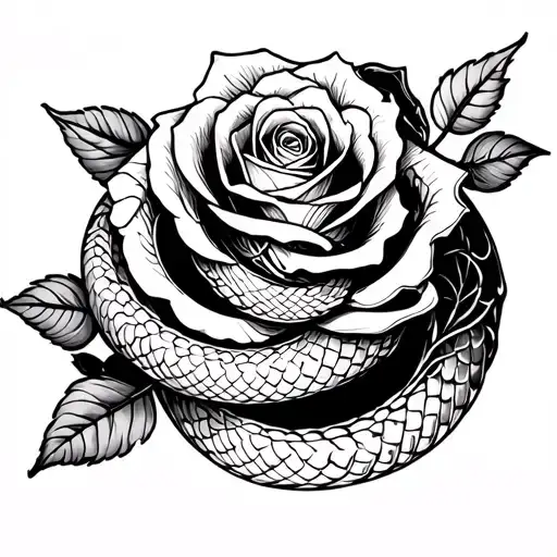 Snake Around Rose Intertwined