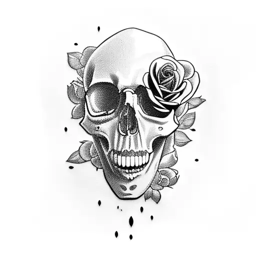 Agressive Skull With Wite Roses