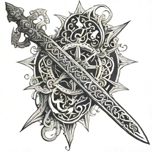 A Sword Adorned With Sacred Hindu Symbols And Motifs