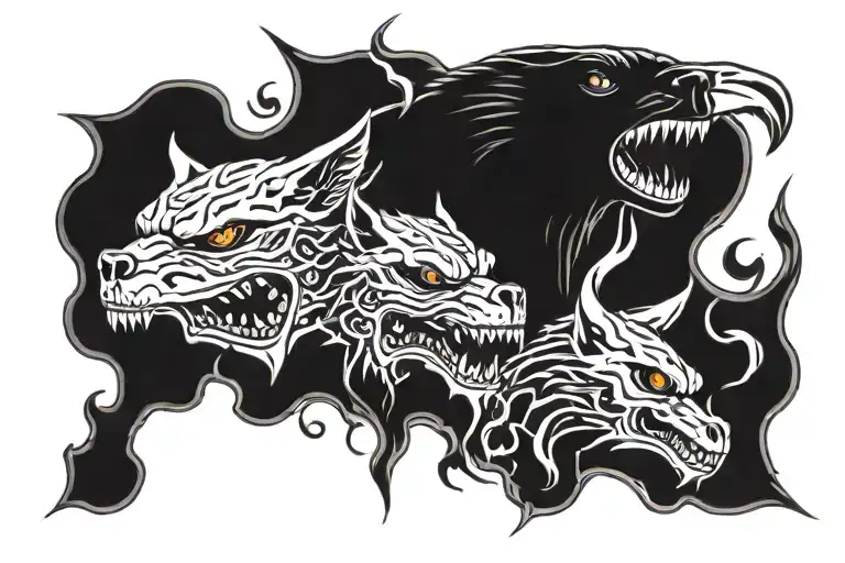 Skulls Guns Wolves Ravens Dragons And Roses On Fire