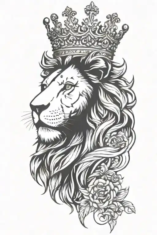 Lion Wearing A Crown Surrounded By Bold