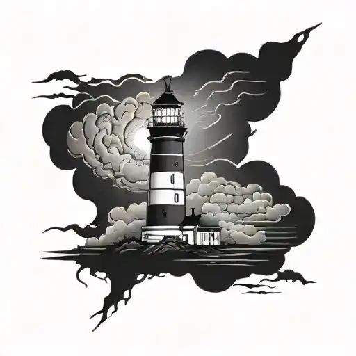 Lighthouse Shining In Storm Clouds
