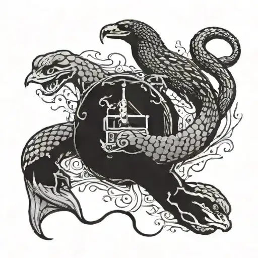 An Anaconda Coiling Around An Ancient Chest With A Raven Perched On The Corner Of The Chest