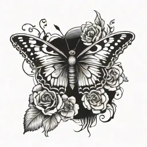 A Punk Music Inspired Tattoo Featuring A Butterfly Made Of Mushrooms And Flowers