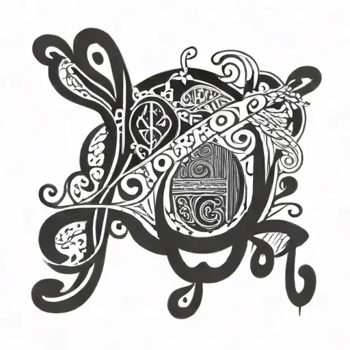 An Abstract Unalome Design With Words Like 'Love' And 'Unity' Woven Into The Pattern