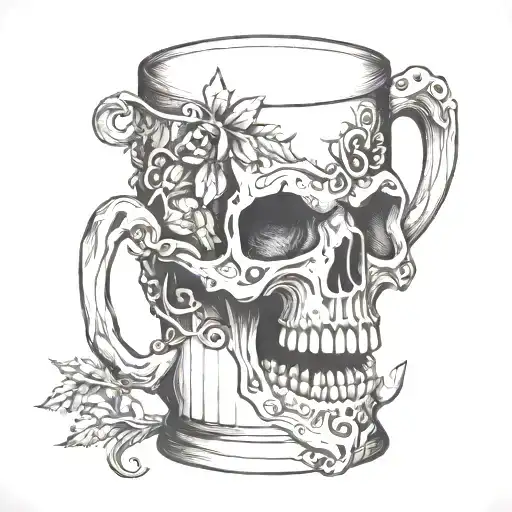 A Cold Beer Mug With A Skull Design On It