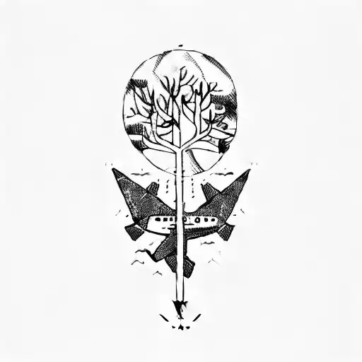A Drawing Of A Plane And A Tree