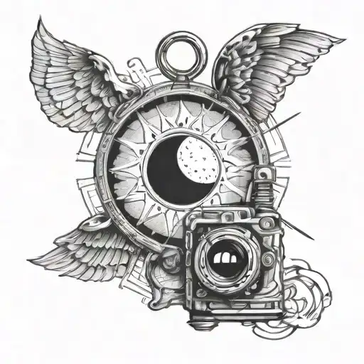 A Camera Lens Transforming Into A Book With A Sun And Moon Intertwined In The Background