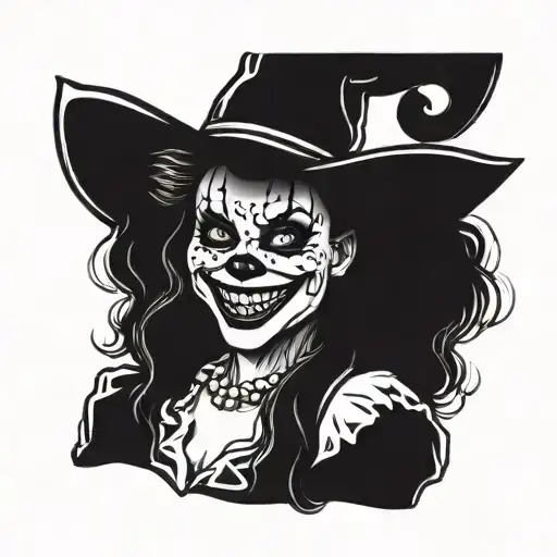 Woman Dressed As Gothic Clown With Creepy Smile And Showing Teeth