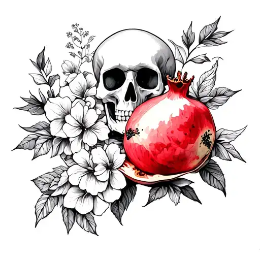 Skeleton And Pomegranate And Flowers