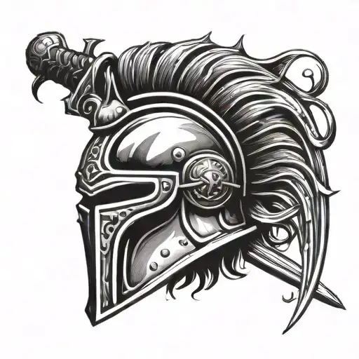 Gladiator Helmet With A Sword And Flames Left Arm Sleeve