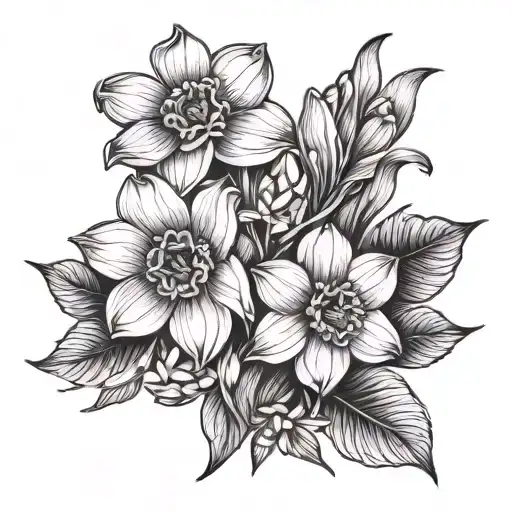 A Geometric Arrangement Of Daffodil And Daisy Flowers Intertwined With A 4 Leaf Clover