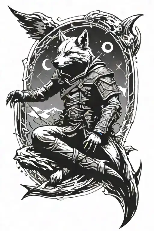 Assassin's Creed Symbol And Wolf Sitting And Hawlin To Moon