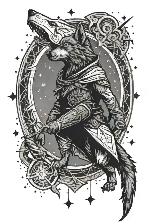 Assassin's Creed Symbol And Wolf Hawlin To Moon Surrounded By Stars