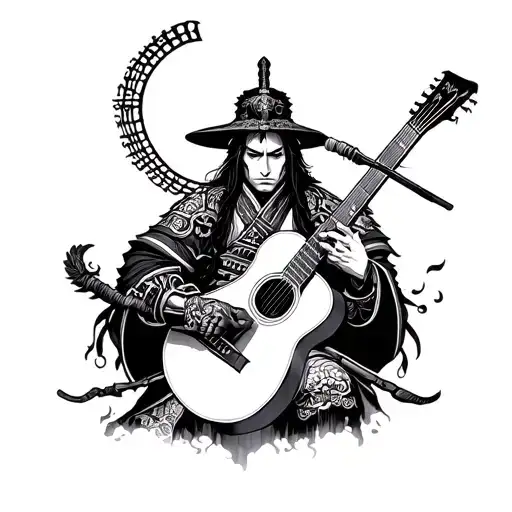 Japanese Warrior With Guitar