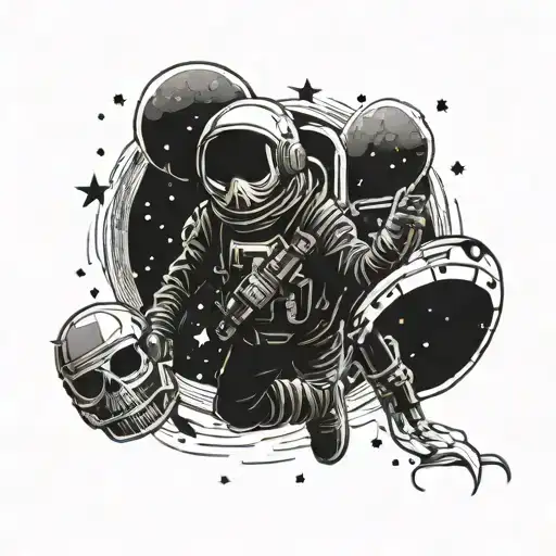Grim Reaper Astronaut Floating Through A Galaxy Full Of Stars Shaped Like Skulls