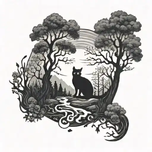 A Magical Moonlit Forest Scene With A Cat Casting Spells Under The Clouds