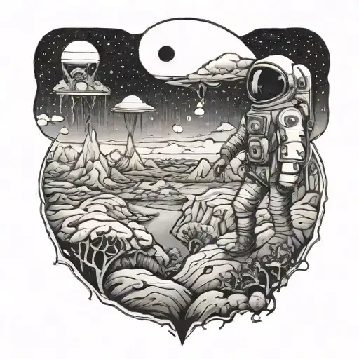 A Whimsical Astronaut Exploring A Surreal Alien Landscape