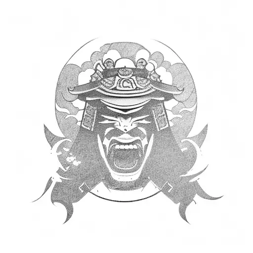 Samurai Warrior With A Hannya Mask Surrounded By Cherry Blossoms