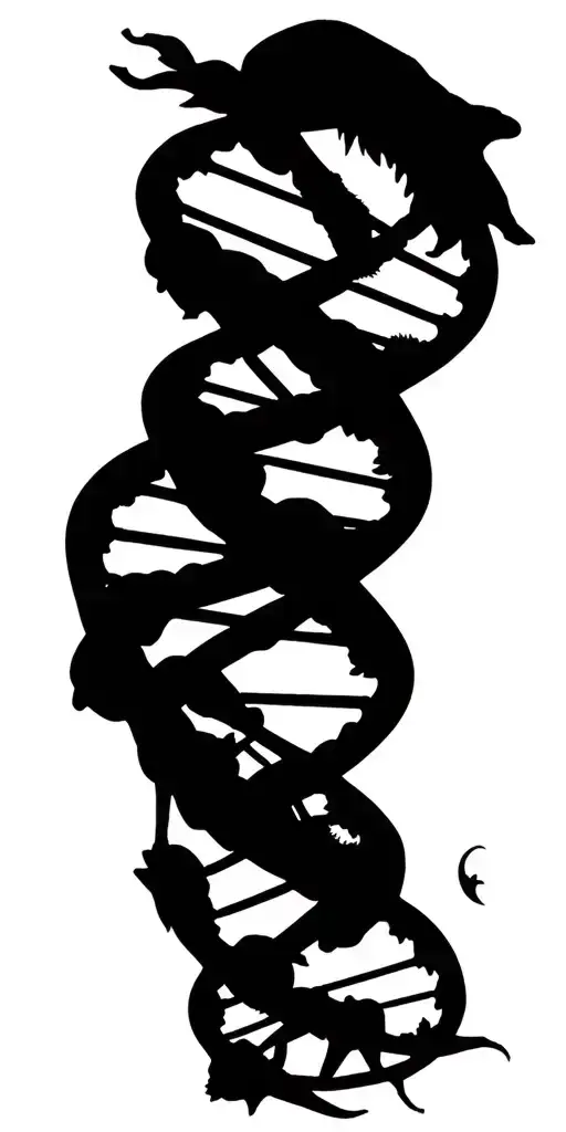 Dna Helix With Animal Silhouettes Forming