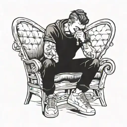 Guy In Sneakers Sitting On A Chair Thinking About The Meaning Of Life