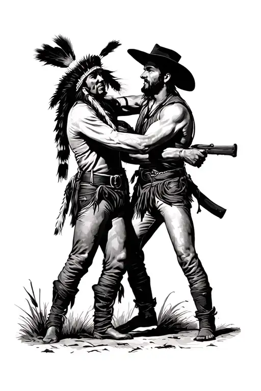 Old West Cowboy And Indians Fighting Classic 1920'S