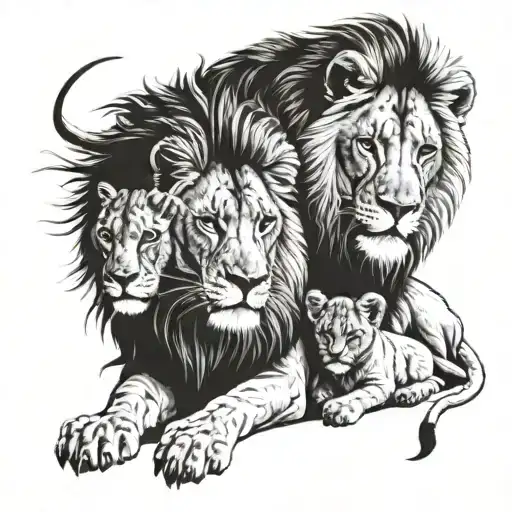 A Lion Family Portrait With Three Lion Cubs Representing Your Three Kids