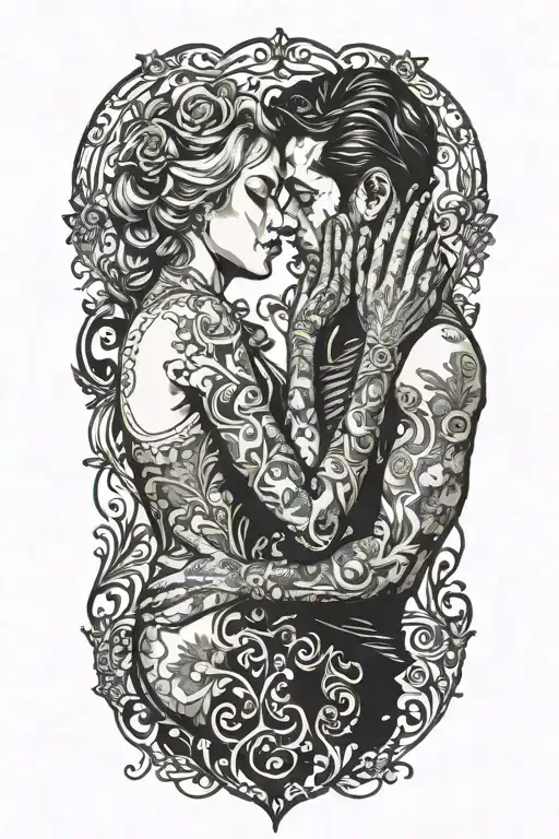 Him Kissing Her With Hand Reaching