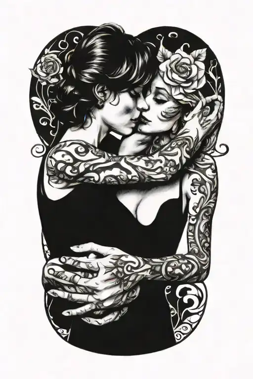 Him Kissing Her With Hand Reaching