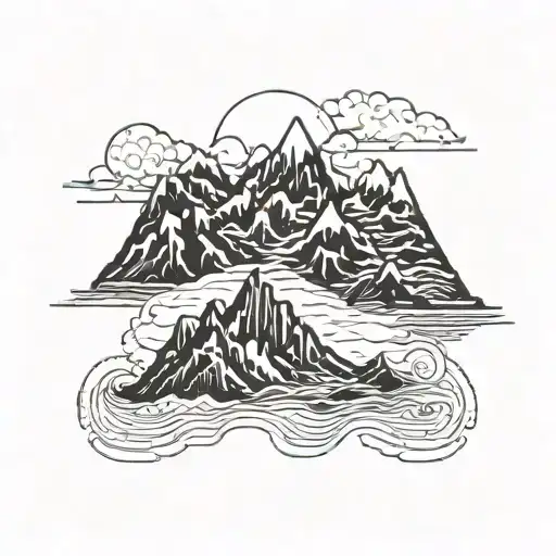 The Sea Leading Up To A Mountain Range