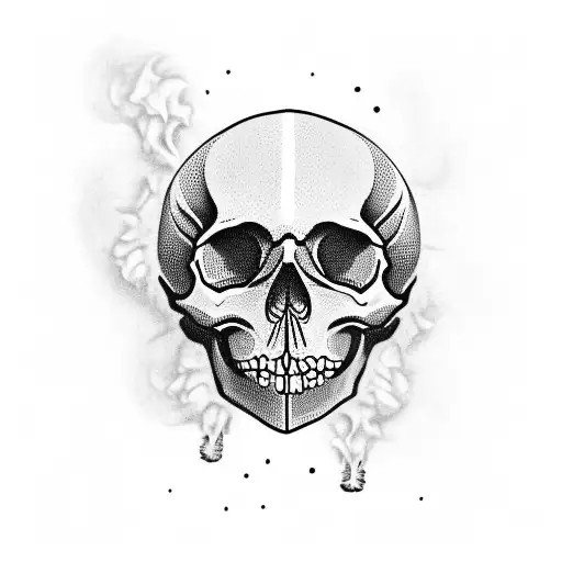 Skull Of A Skeleton With Burning Cigarette